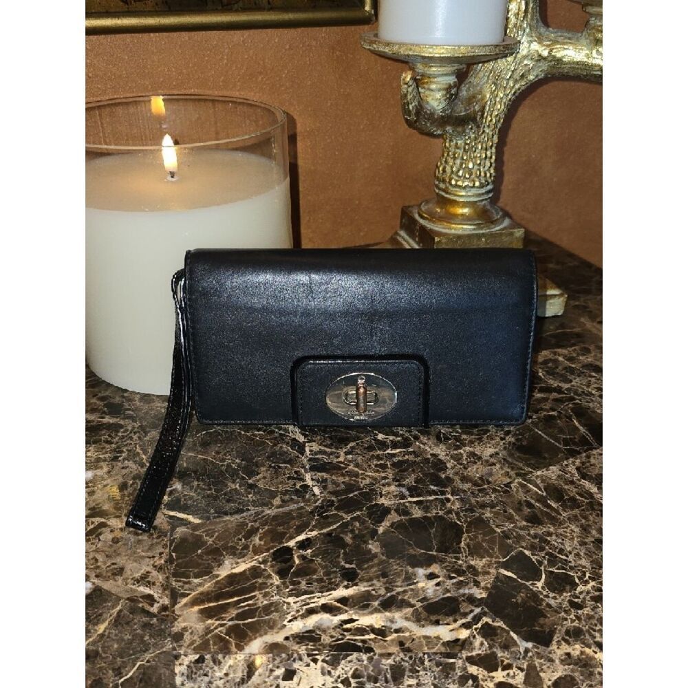 kate spade Black Leather Wristlet Clutch with Gold Turn-Lock Accent - Picture 6 of 14